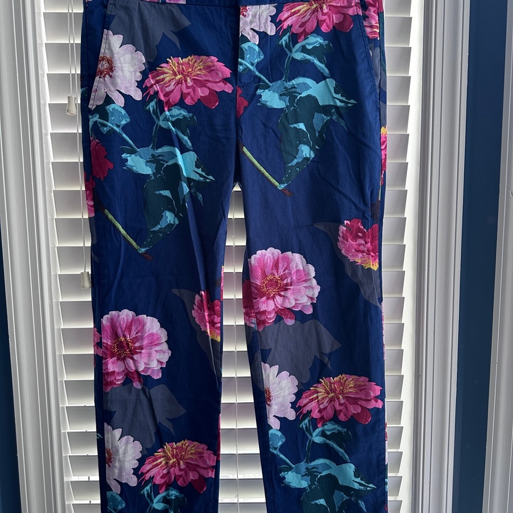 Banana Republic Navy and Fuchsia Floral Trousers